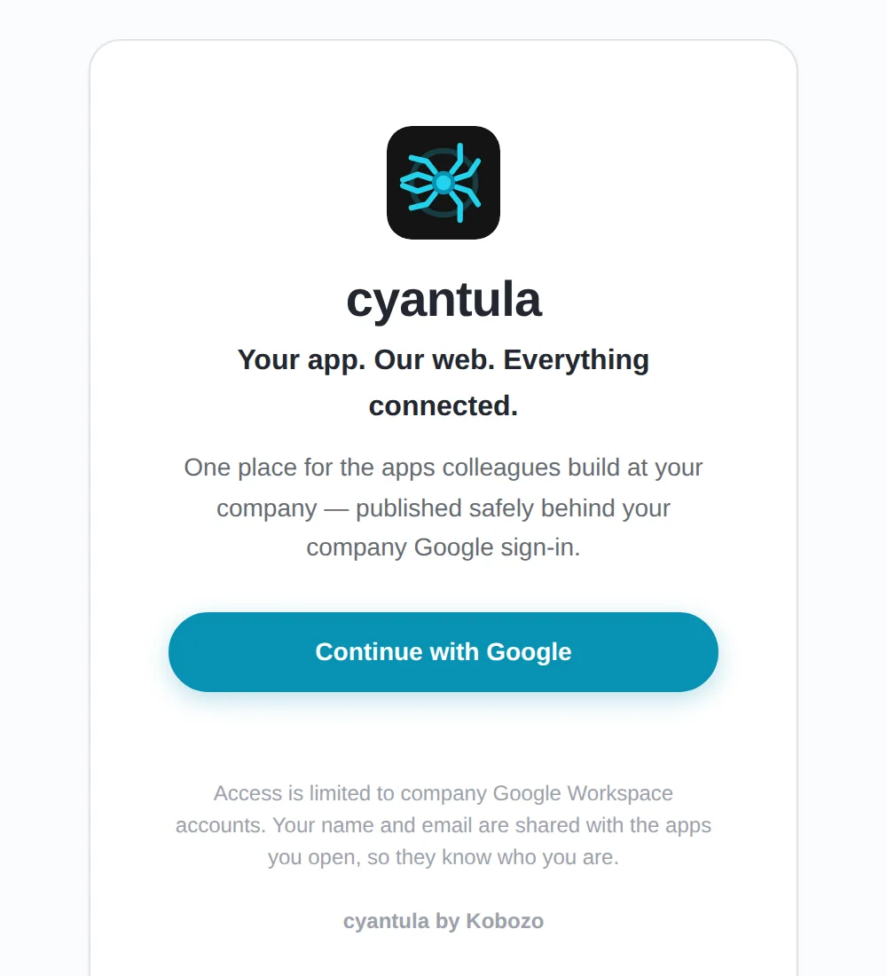 The cyantula sign-in screen with a single Continue with Google button